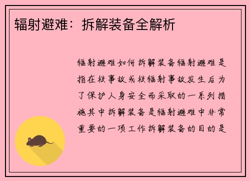 辐射避难：拆解装备全解析